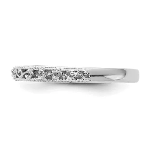 14k White Gold Filigree Openwork Milgrain 3mm Band