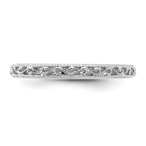 14k White Gold Filigree Openwork Milgrain 3mm Band