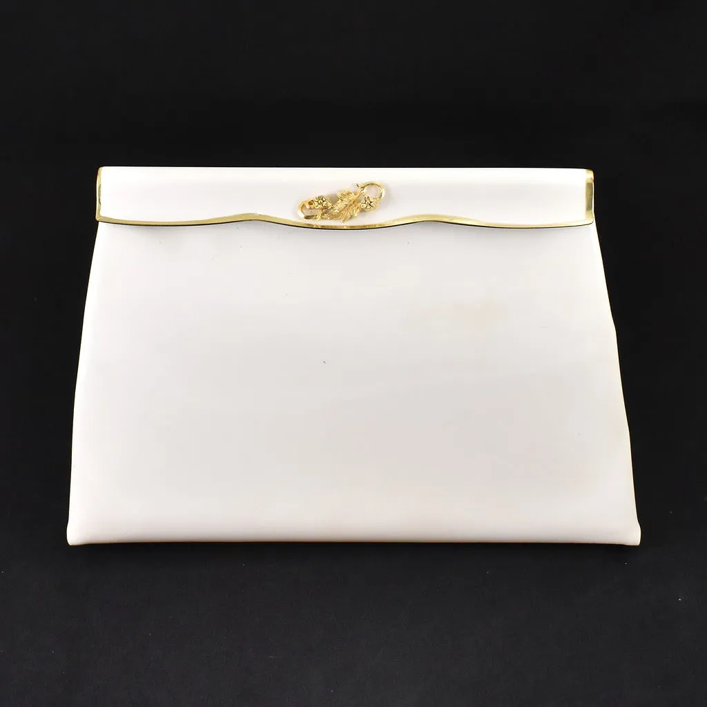 1950s Vintage White Patent Leaf Clutch
