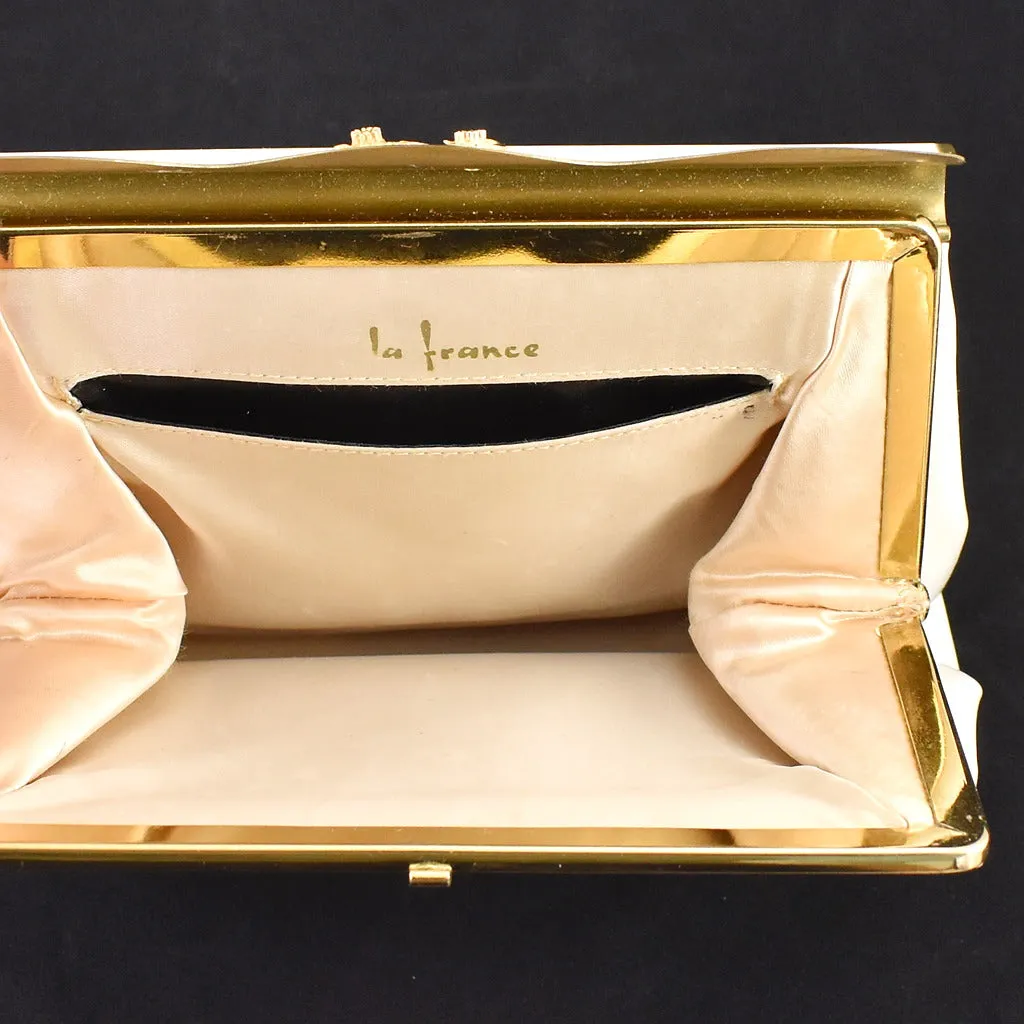 1950s Vintage White Patent Leaf Clutch