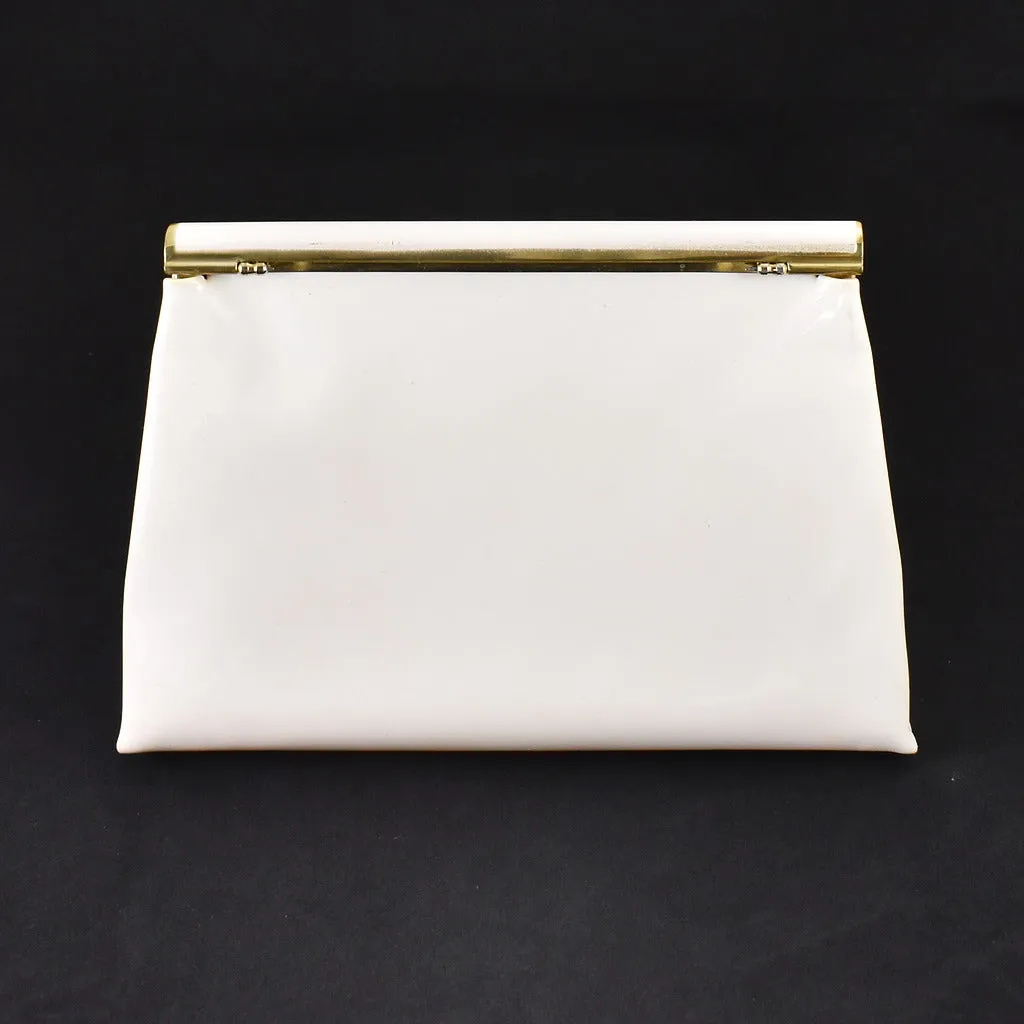 1950s Vintage White Patent Leaf Clutch