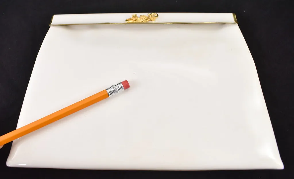 1950s Vintage White Patent Leaf Clutch