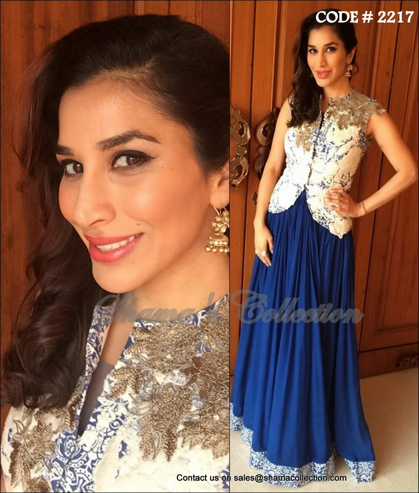 2217 Sophie Choudhry's blue anarkali frock Outfit Sets