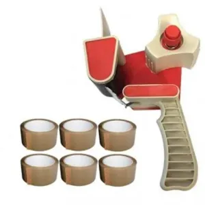 2" Tape Gun Dispenser   6 Rolls Of Brown Packing Tape 48mm X 50M