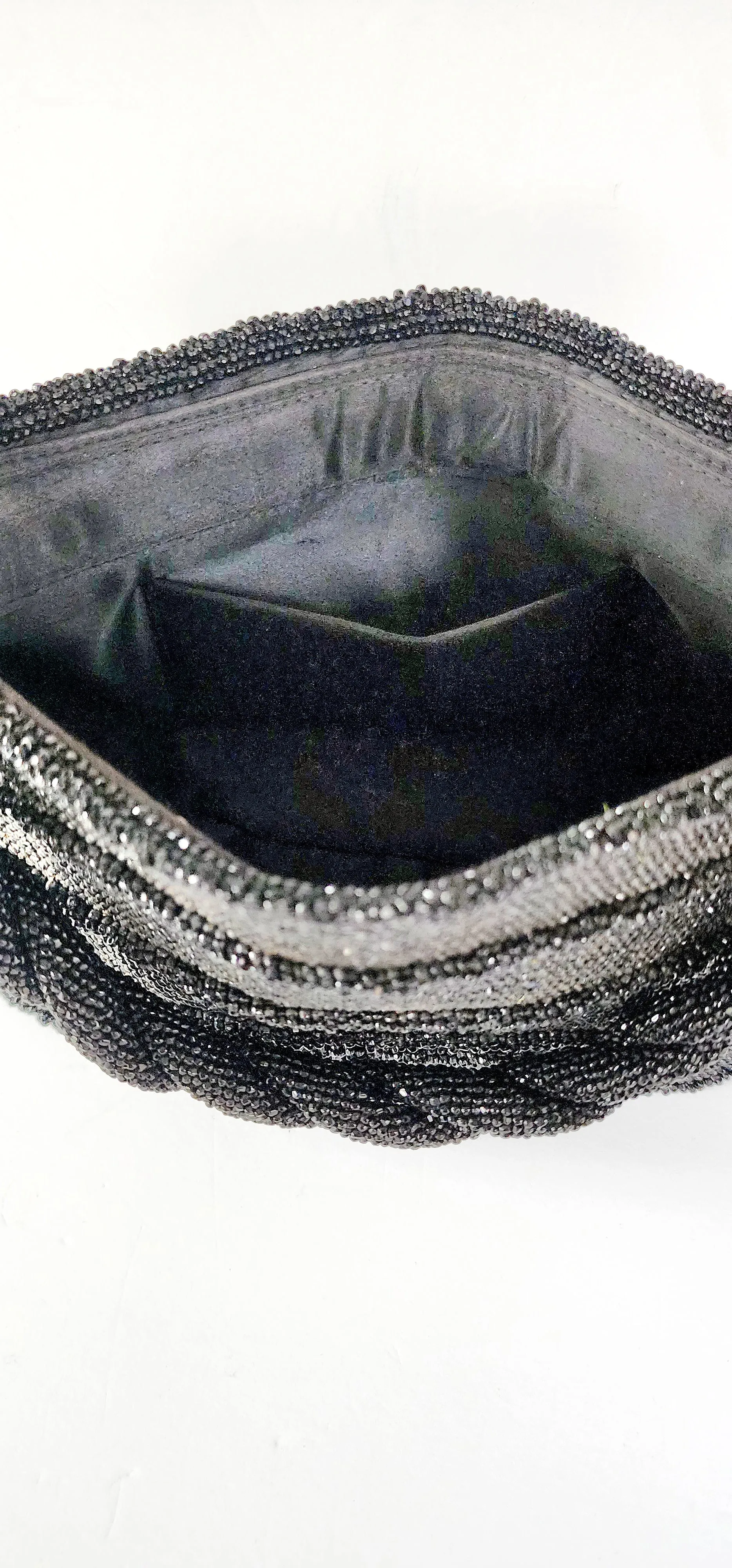 50s Black Beaded Handbag Shiny Hematite