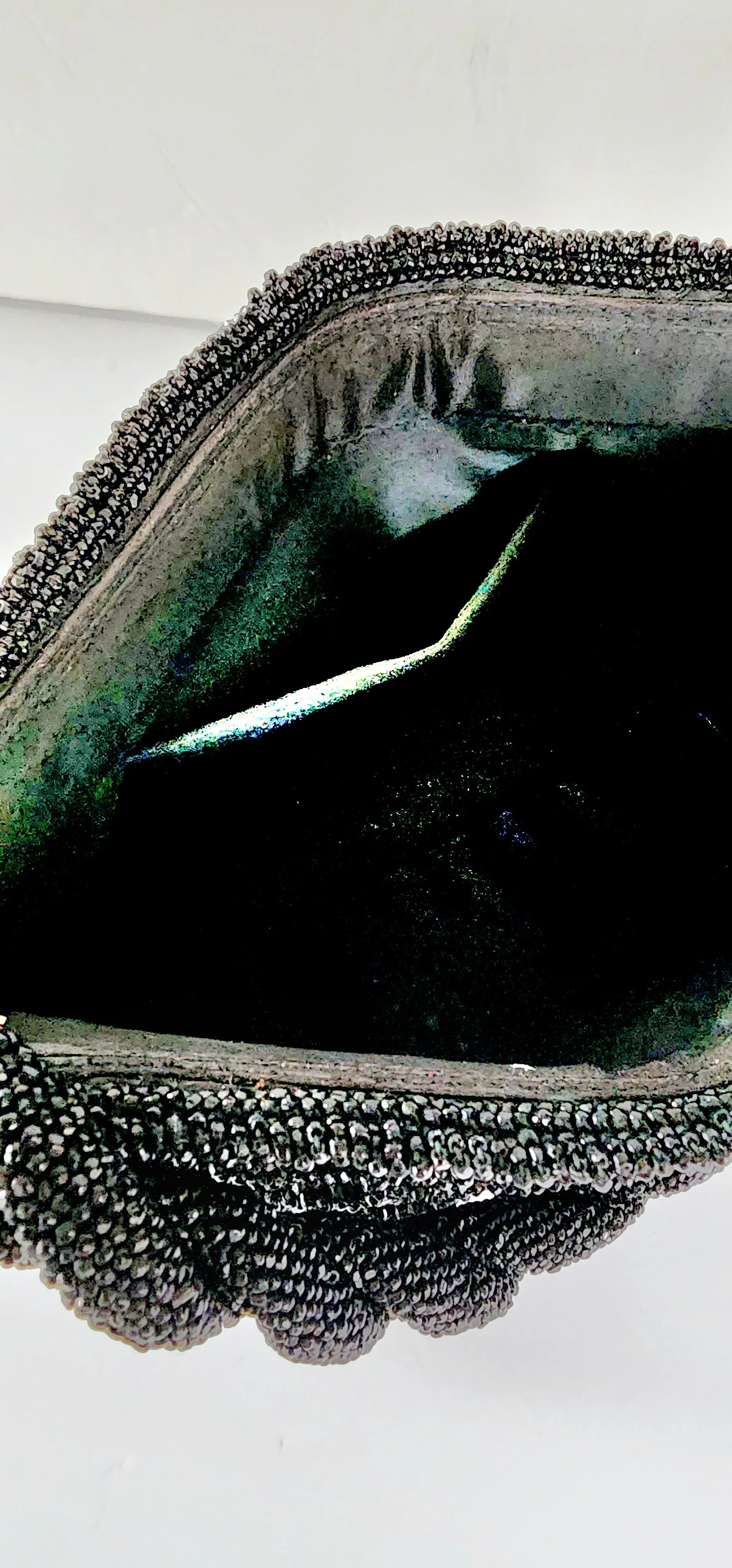 50s Black Beaded Handbag Shiny Hematite