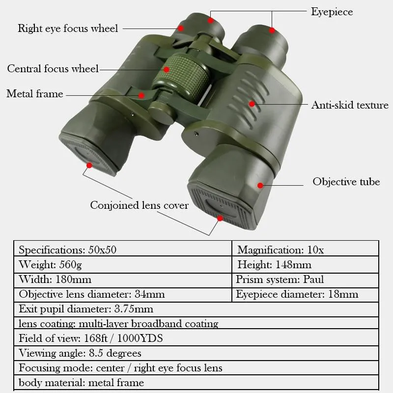 50x50 Military HD Binoculars Waterproof Shockproof (GREEN)