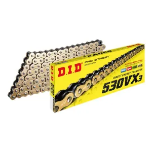 530VX3 x 114ZB Gold X'Ring chain w/ 50 ZJ rivet link DID (530VX3114G)