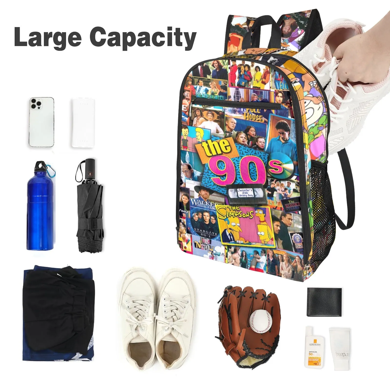 90s TV Icons Collage All Over Print Leisure Sports Backpack