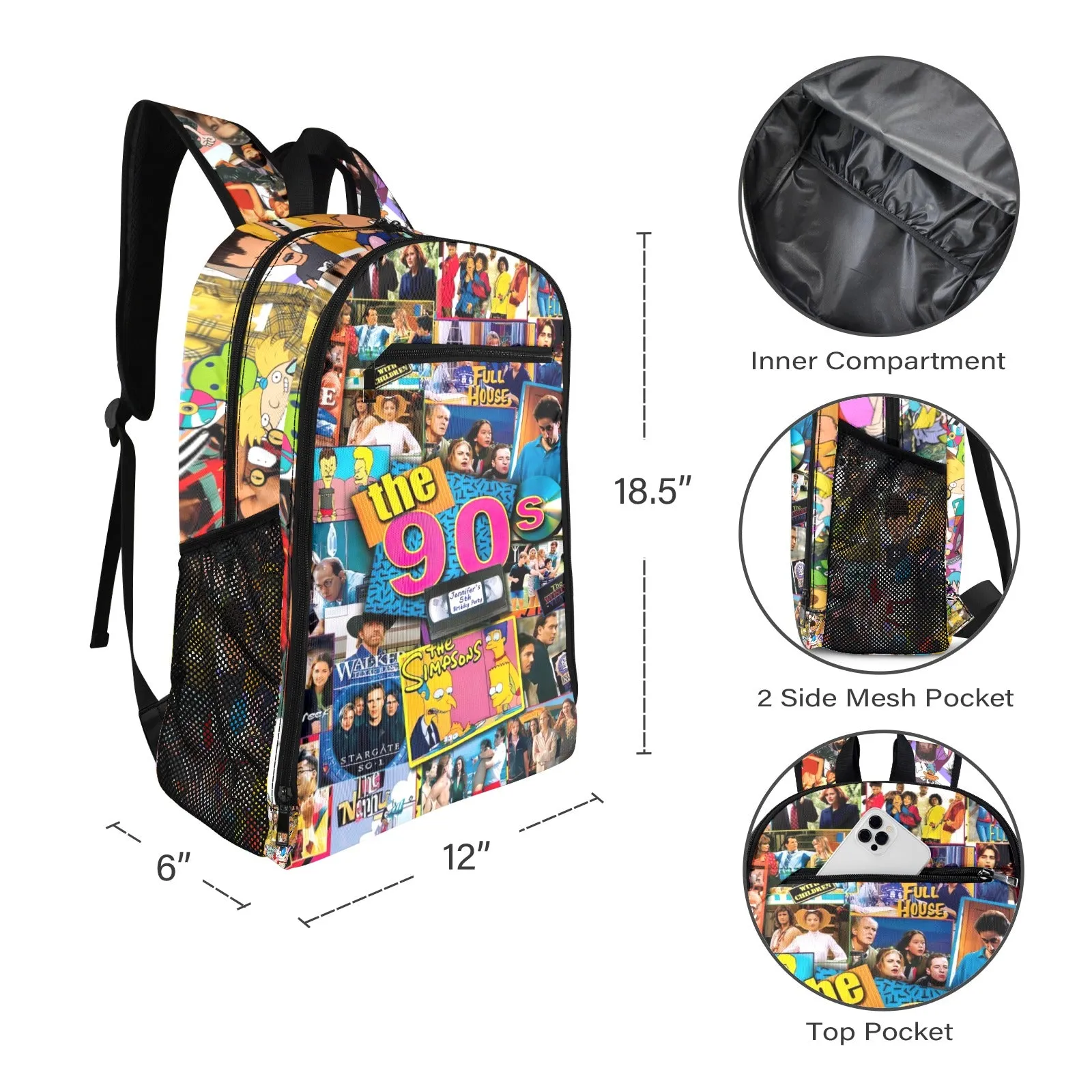 90s TV Icons Collage All Over Print Leisure Sports Backpack