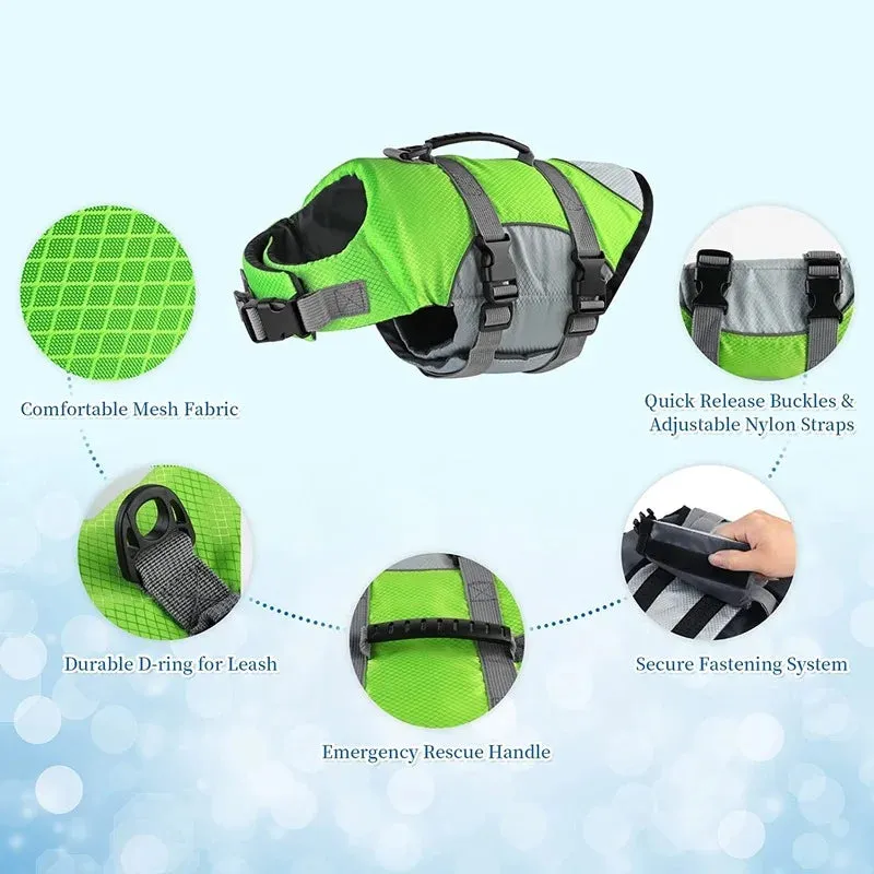 Adjustable Dog Life Jacket with Rescue Handle – Swimming Vest for Pets