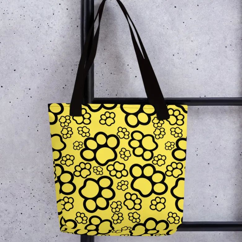 Allover Paws Dog Tote Bag-Yellow