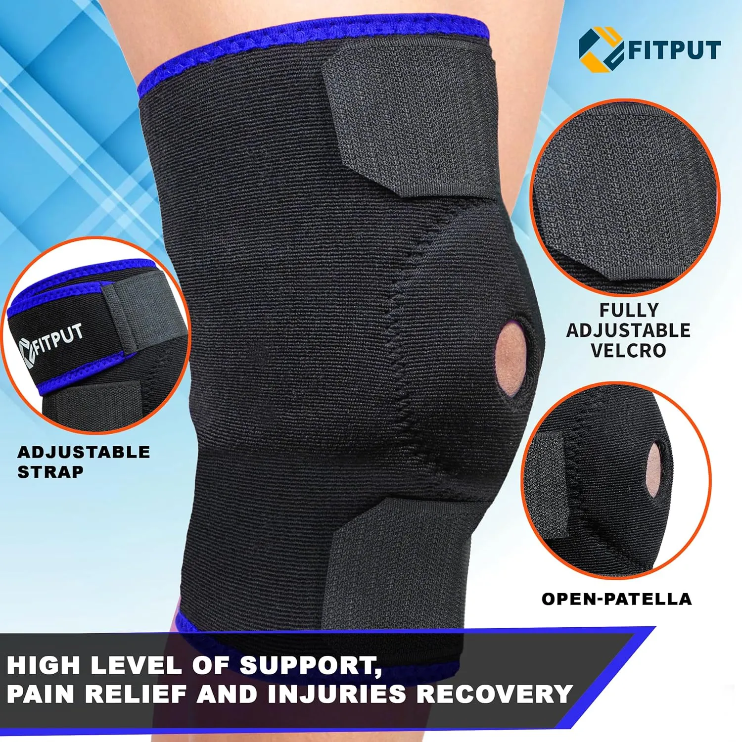 ALYV Ajustable Knee Cap For Men Women For Leg Pain Relief Products Knee Support Men Gym Knee Caps Open Patella Gel Pads Knee Brace Gym Accessories For Men.(Freesize,Blue)