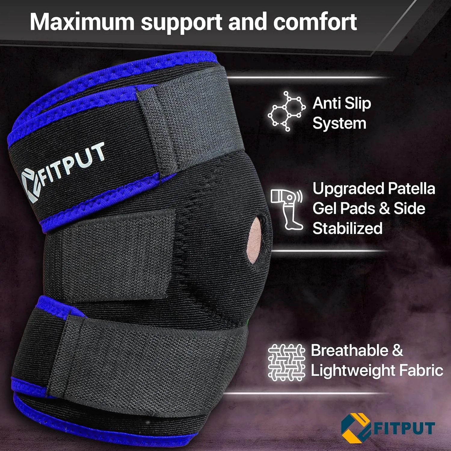 ALYV Ajustable Knee Cap For Men Women For Leg Pain Relief Products Knee Support Men Gym Knee Caps Open Patella Gel Pads Knee Brace Gym Accessories For Men.(Freesize,Blue)