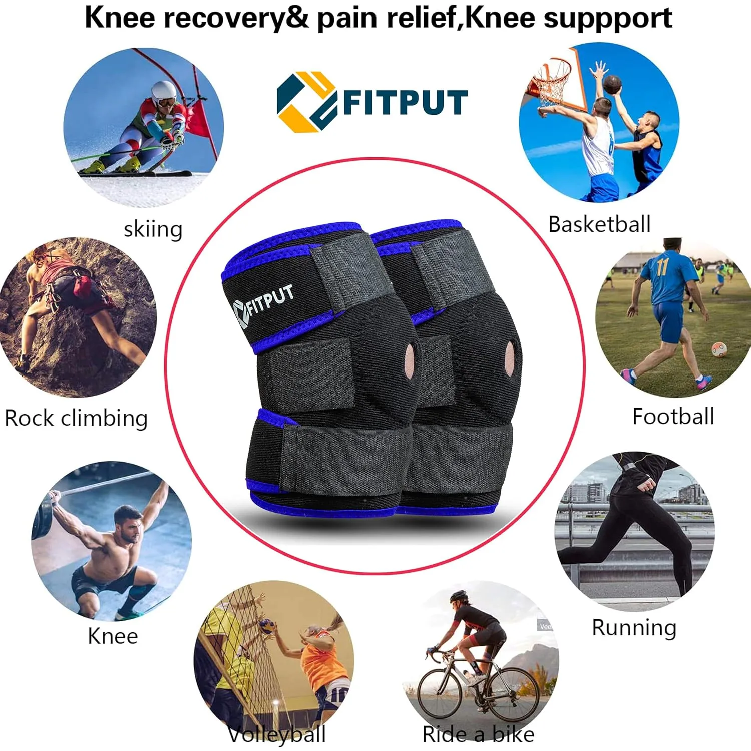 ALYV Ajustable Knee Cap For Men Women For Leg Pain Relief Products Knee Support Men Gym Knee Caps Open Patella Gel Pads Knee Brace Gym Accessories For Men.(Freesize,Blue)