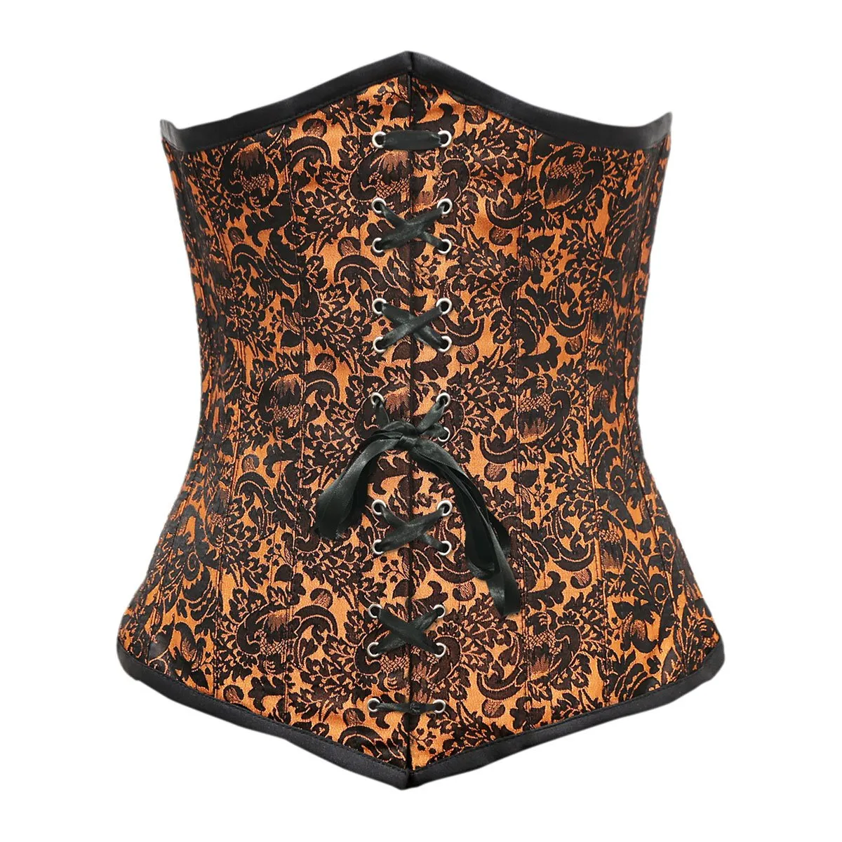 Angly Orange Black Brocade Underbust Corset