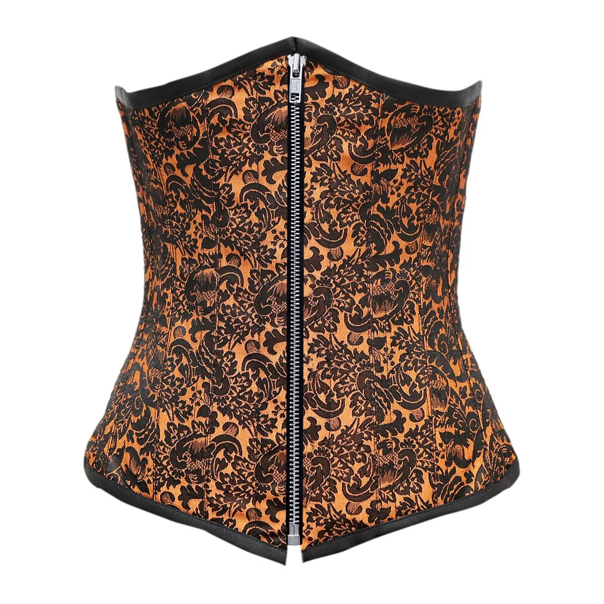 Angly Orange Black Brocade Underbust Corset