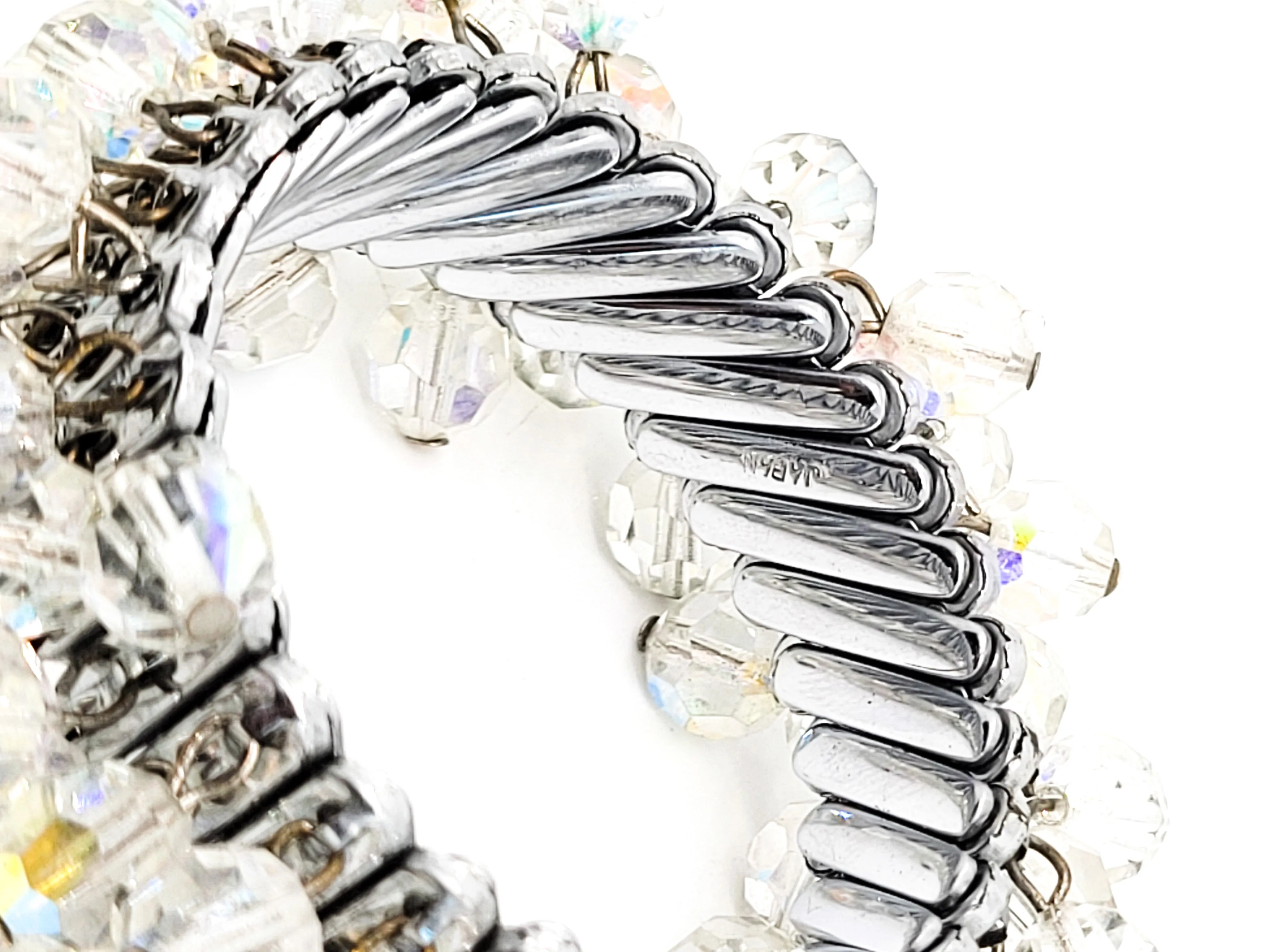 Austrian crystal Aurora Borealis beaded vintage stretch expanding bracelet Japan