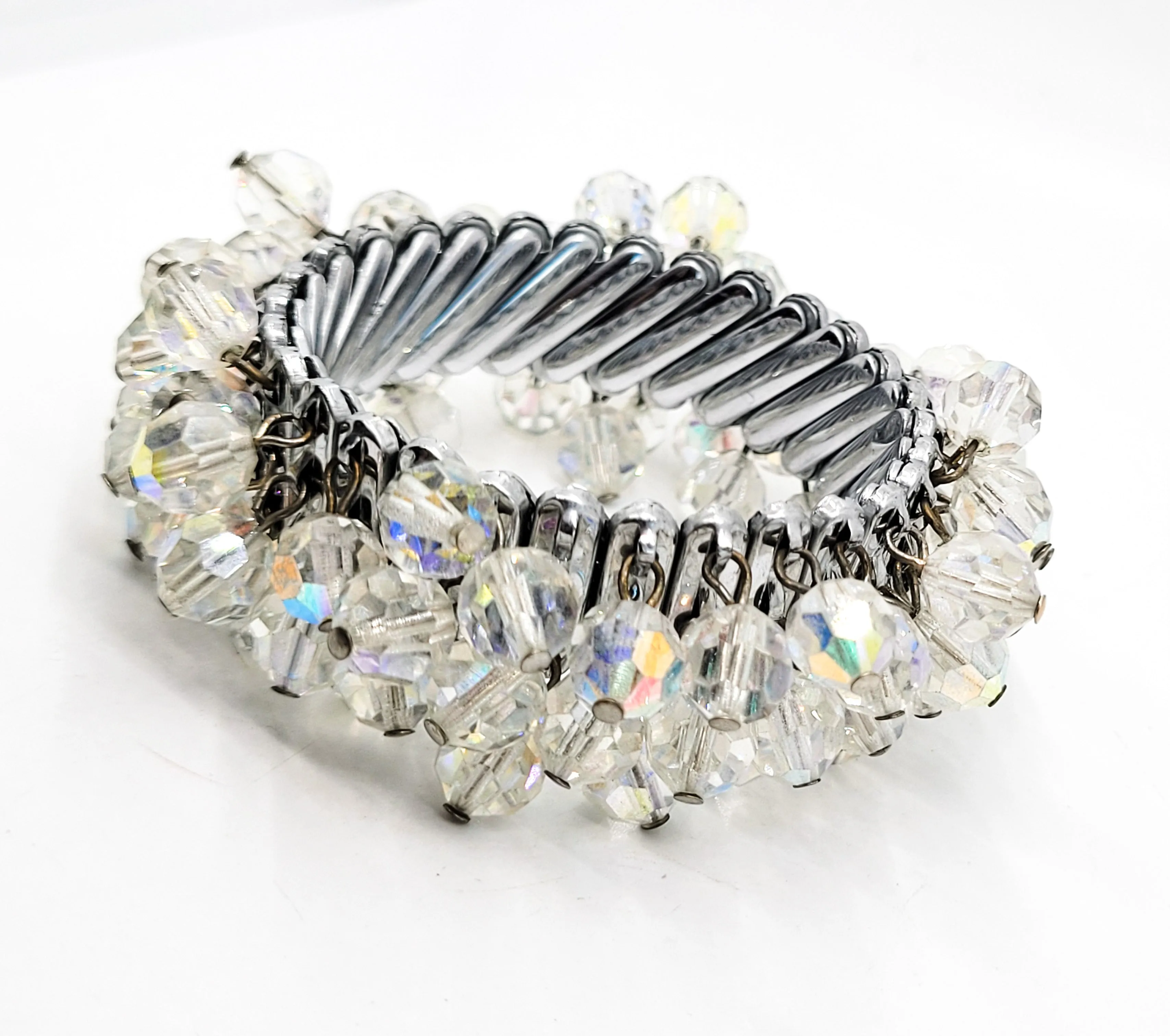 Austrian crystal Aurora Borealis beaded vintage stretch expanding bracelet Japan