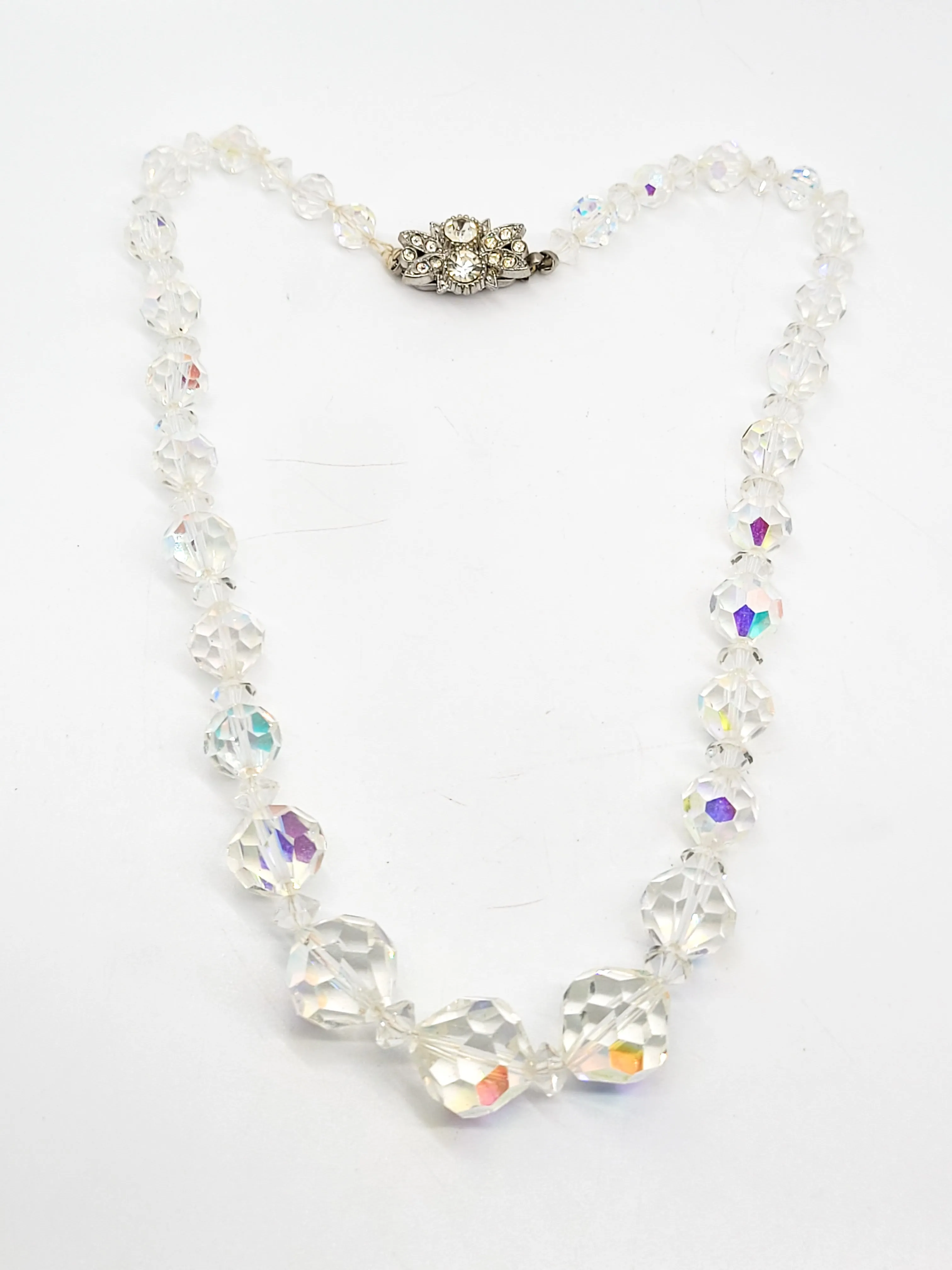 Austrian Crystal graduated AB vintage necklace with rhinestone box clasp
