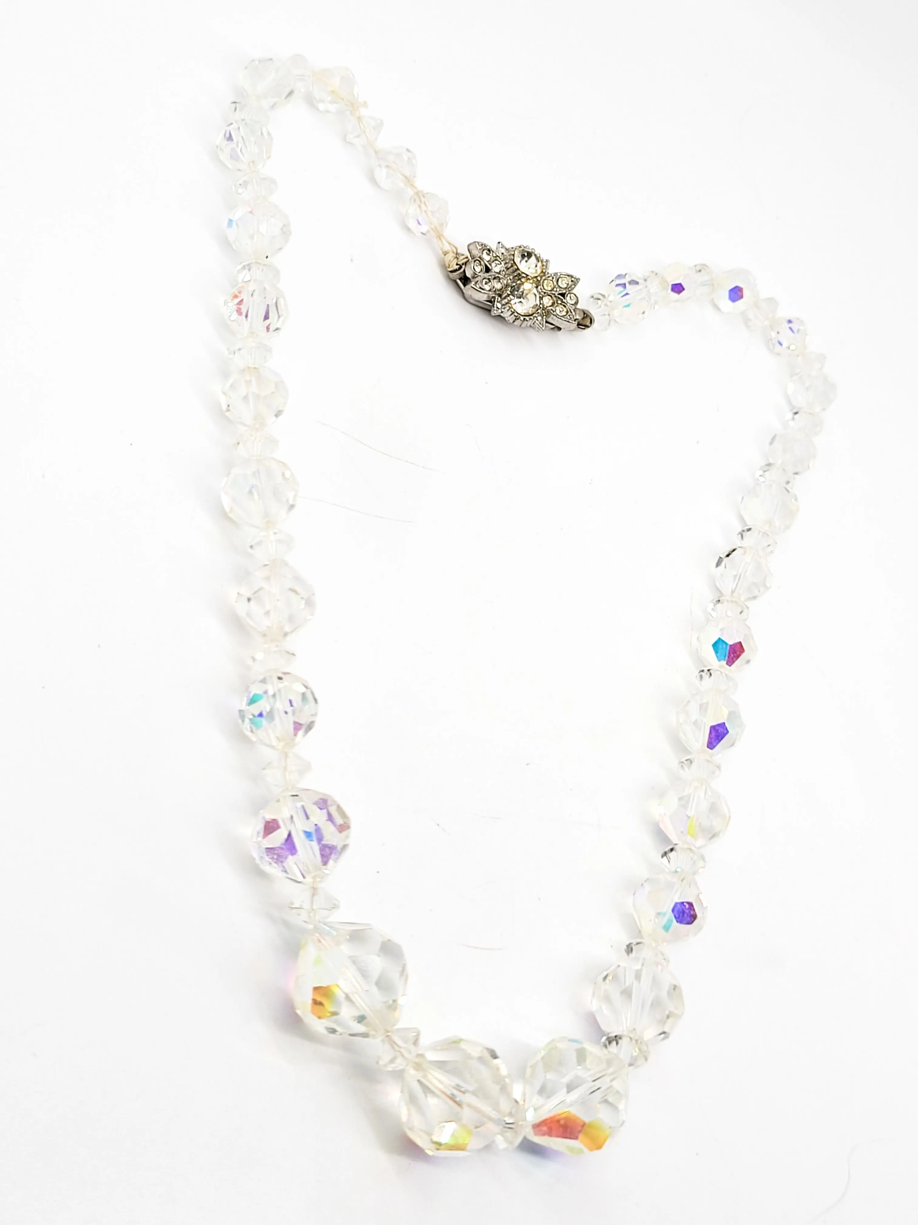 Austrian Crystal graduated AB vintage necklace with rhinestone box clasp