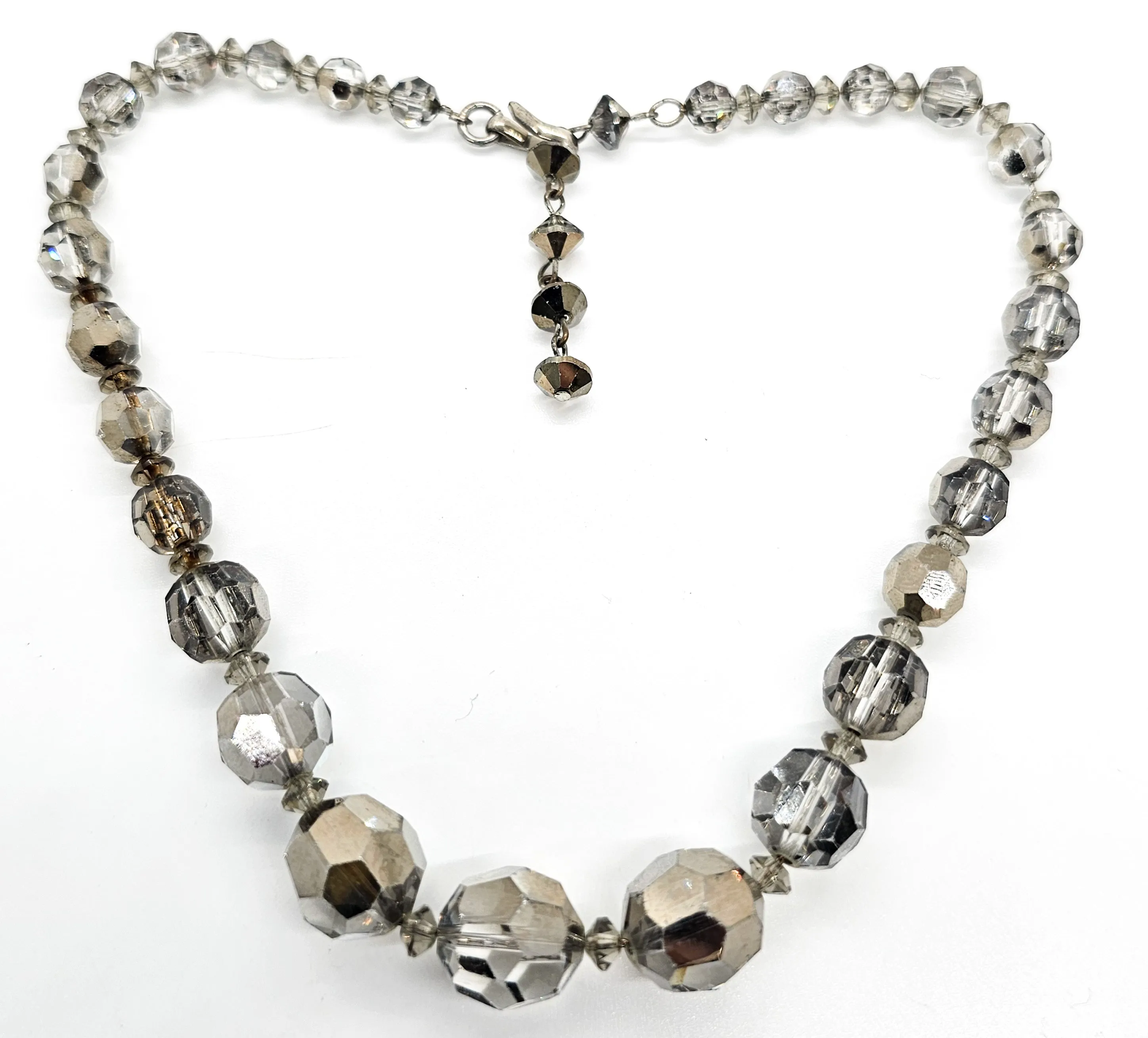 Austrian Crystal silver lead glass crystal graduated beaded vintage necklace Disco
