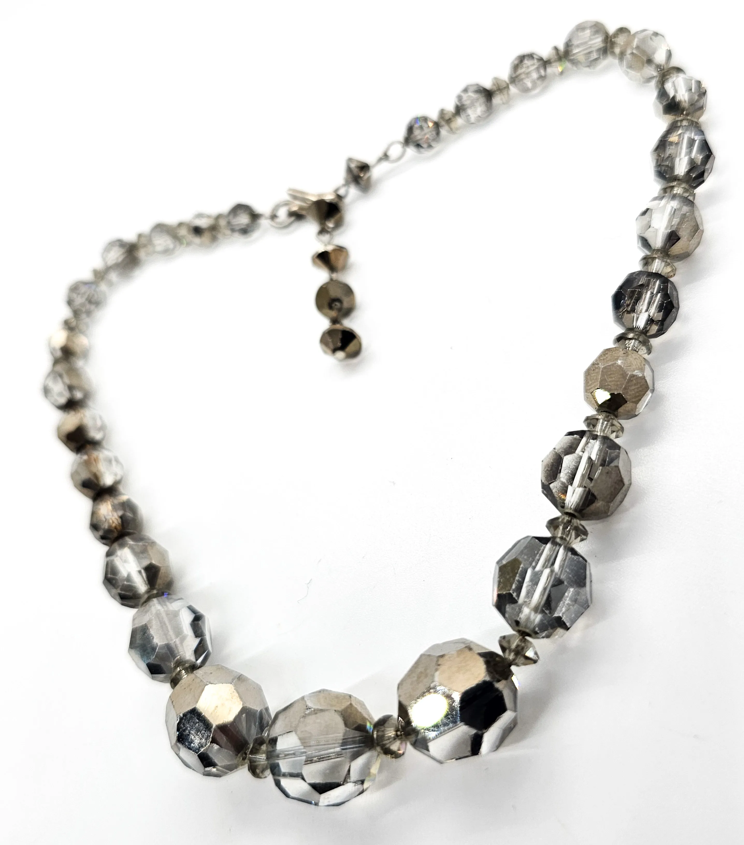 Austrian Crystal silver lead glass crystal graduated beaded vintage necklace Disco