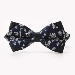 Banquet Sketch Flower Print Sharp-Angled Double-Deck Bow Tie - Purplish Blue