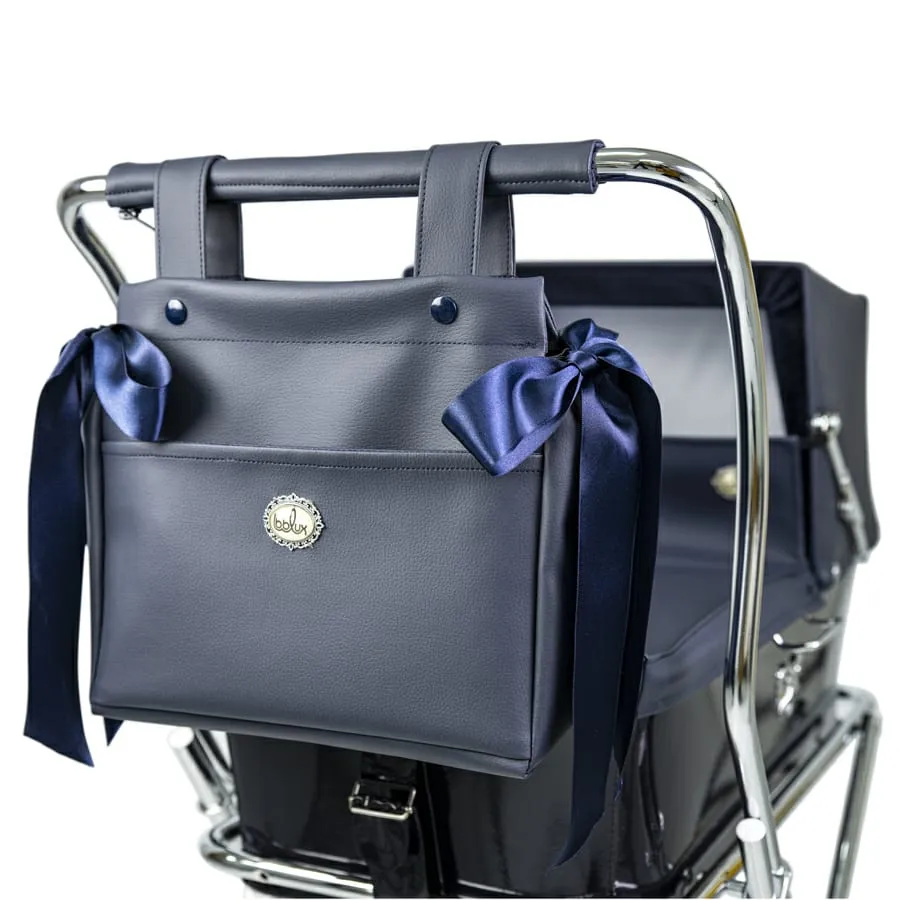 BebeLux Spanish Navy Blue Leather Bow Dolls Changing Bag 2899-M