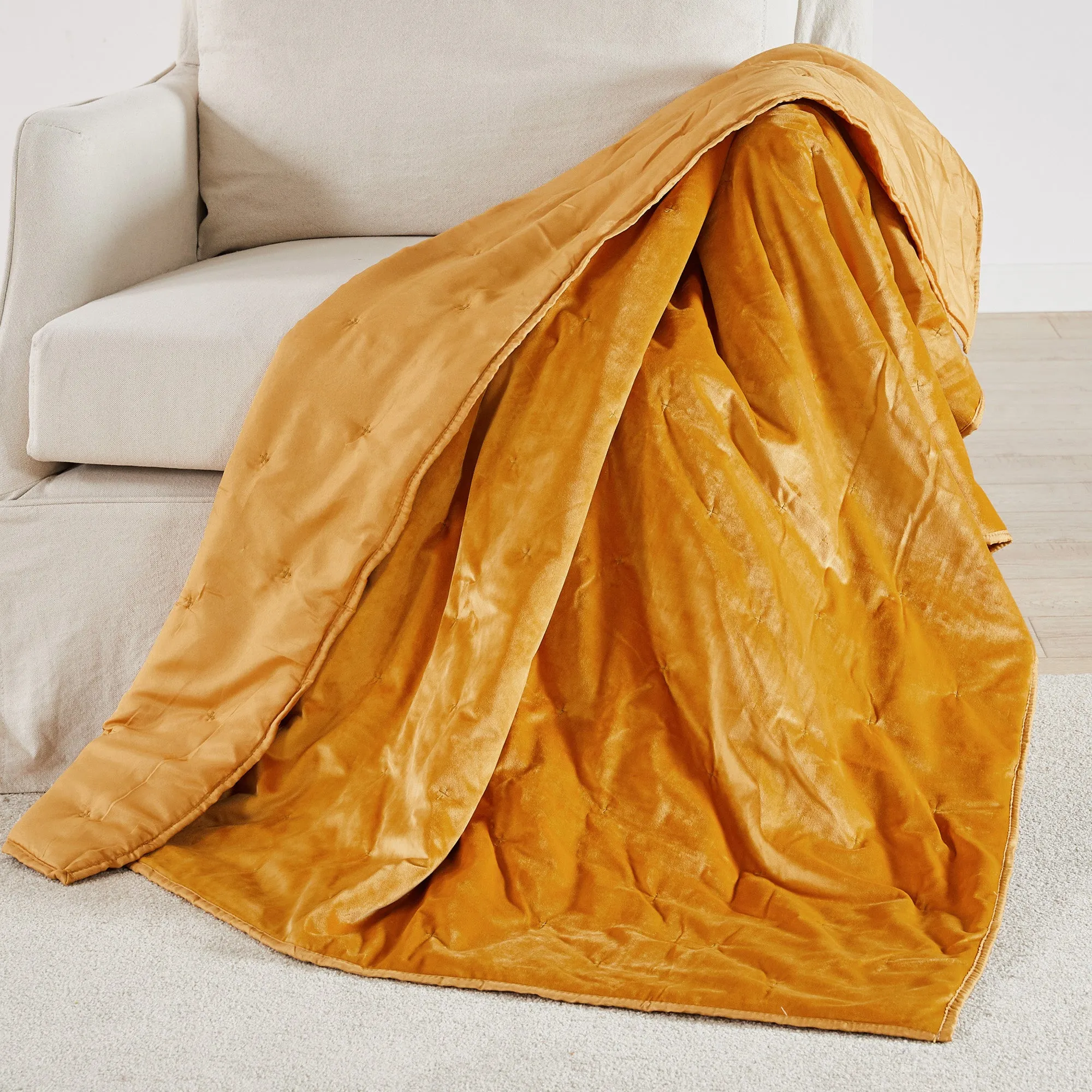 BH Calabria Velvet Ochre Quilted Throw