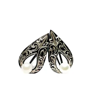 Black Rhodium Akoya Saltwater Cultured Pearl Screwback Earrings- Sterling Silver