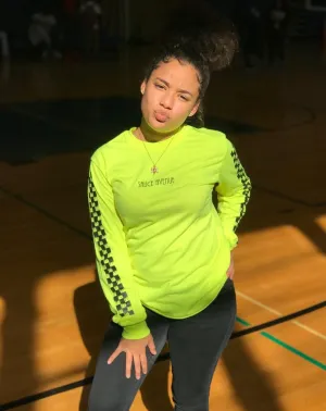 Black SA | Neon Yellow Long Sleeve Tee (Solid Checkered Drippin Sleeve)