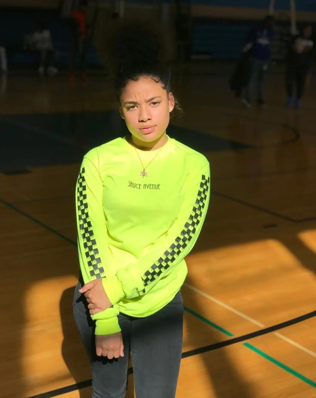 Black SA | Neon Yellow Long Sleeve Tee (Solid Checkered Drippin Sleeve)