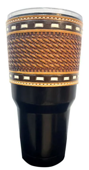 Black Tumbler with Removable Argentina Cow Leather tooled sleeve