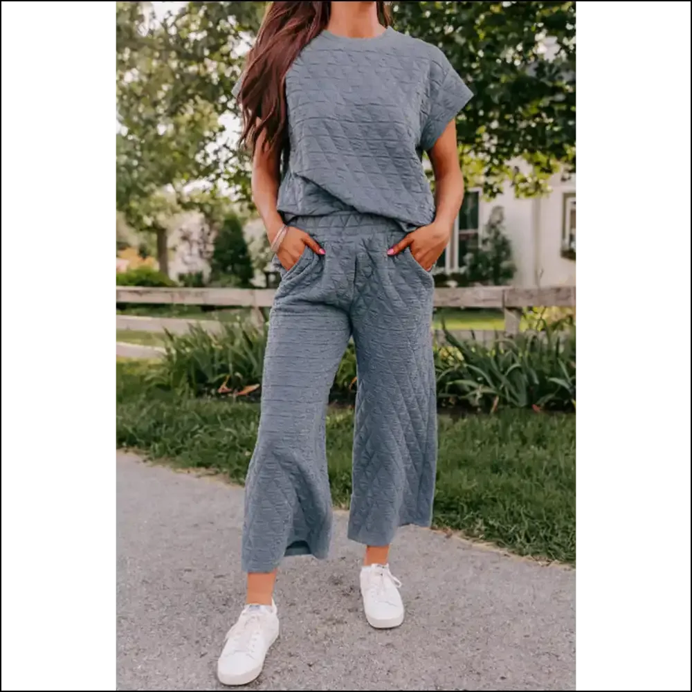 Blue Quilted Textured Pants Set: Sexy  & Comfy? Needful Things, I'm In! 💙