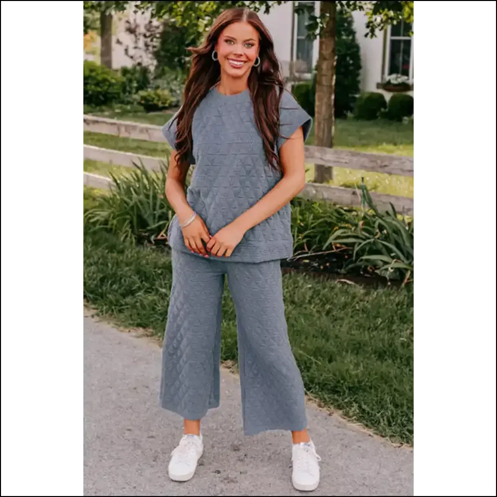 Blue Quilted Textured Pants Set: Sexy  & Comfy? Needful Things, I'm In! 💙