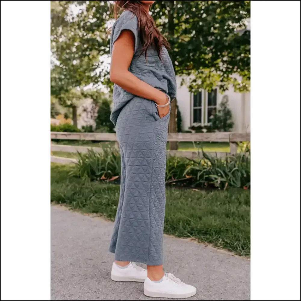 Blue Quilted Textured Pants Set: Sexy  & Comfy? Needful Things, I'm In! 💙