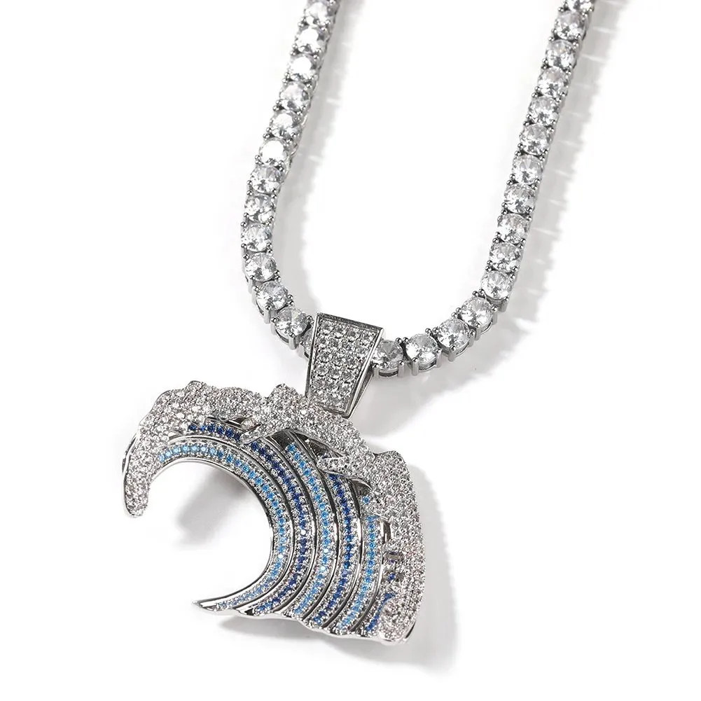 Blue Zircon Wave Pendant Necklace