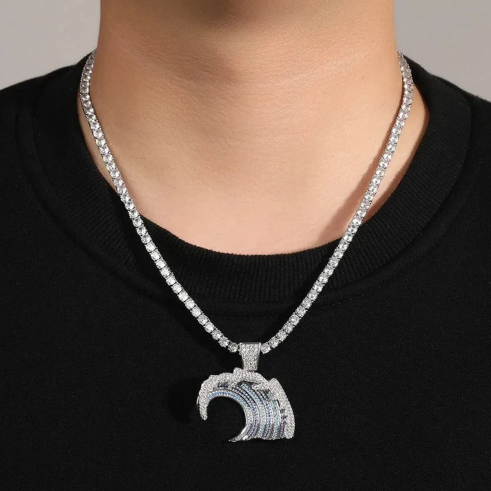 Blue Zircon Wave Pendant Necklace