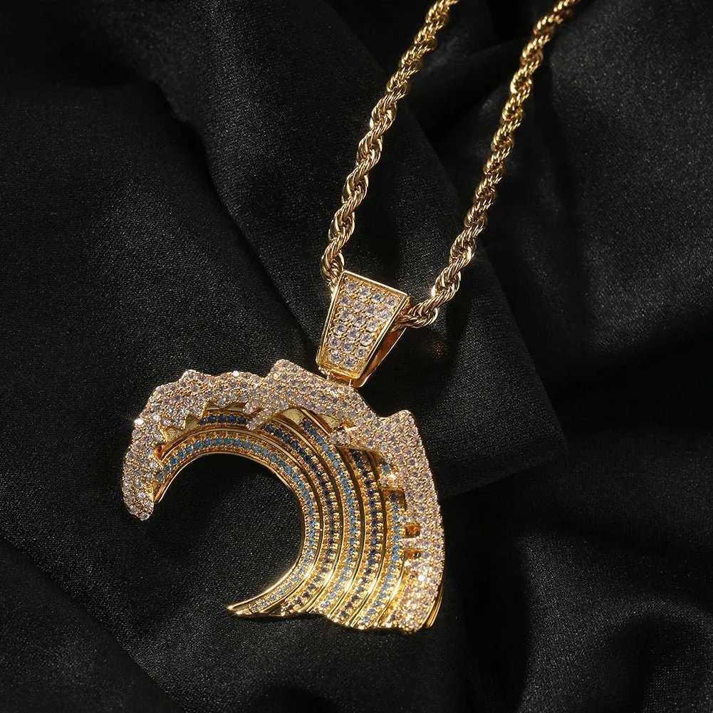 Blue Zircon Wave Pendant Necklace
