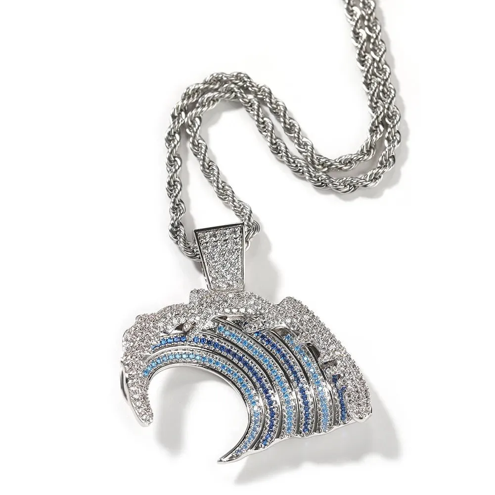Blue Zircon Wave Pendant Necklace