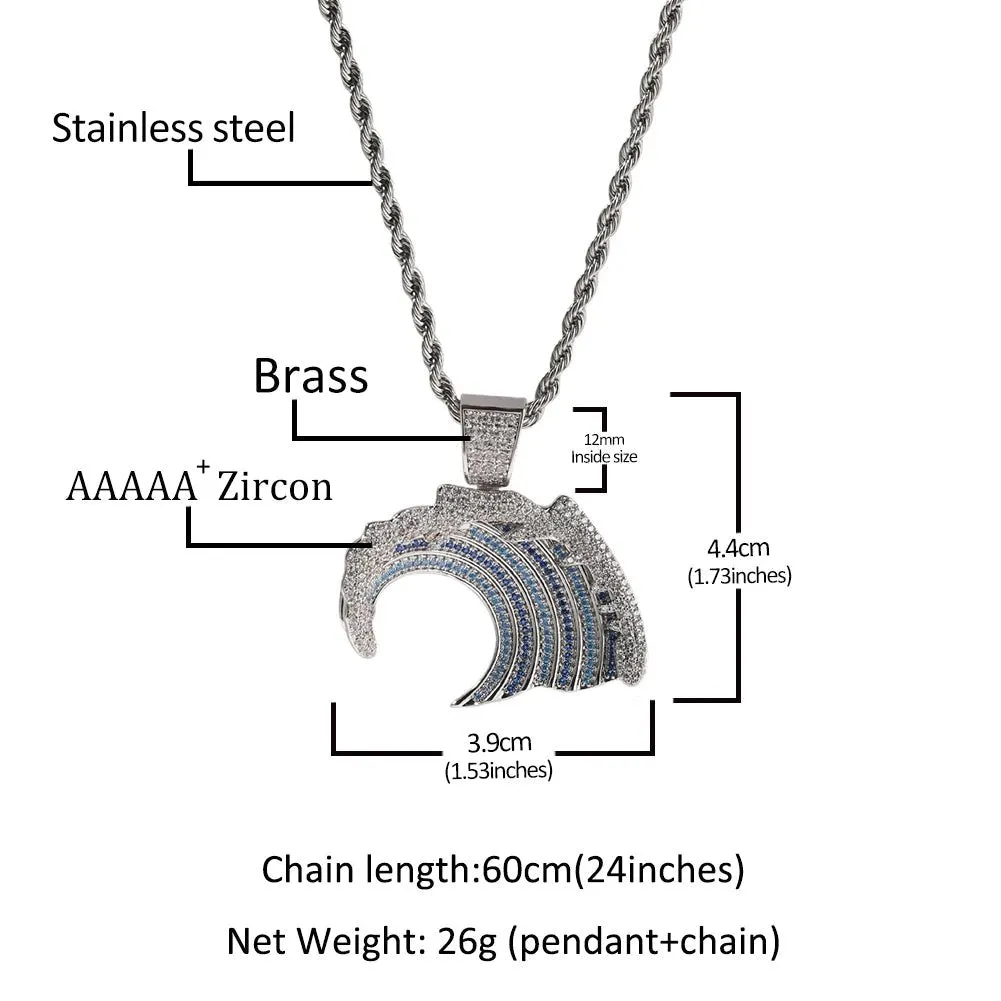 Blue Zircon Wave Pendant Necklace