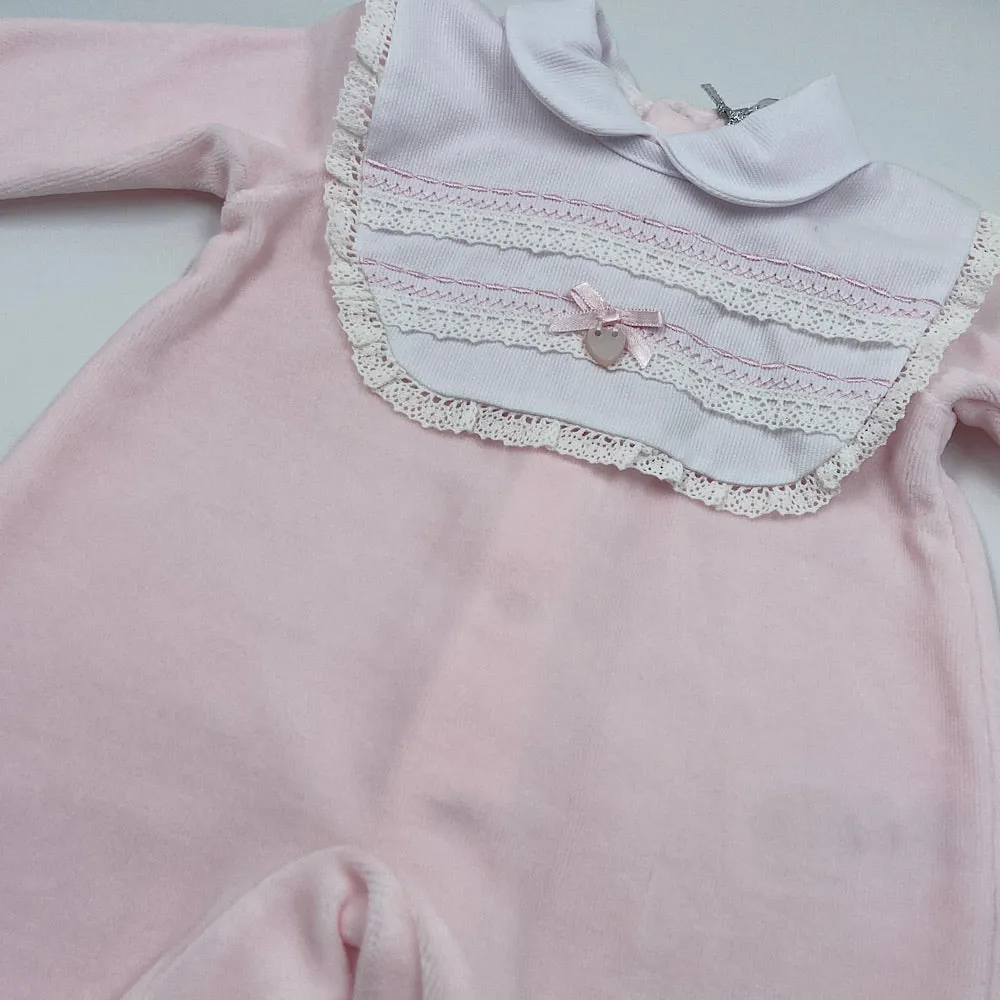 Blues Baby Pink with removable bib baby grow