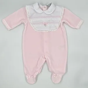Blues Baby Pink with removable bib baby grow