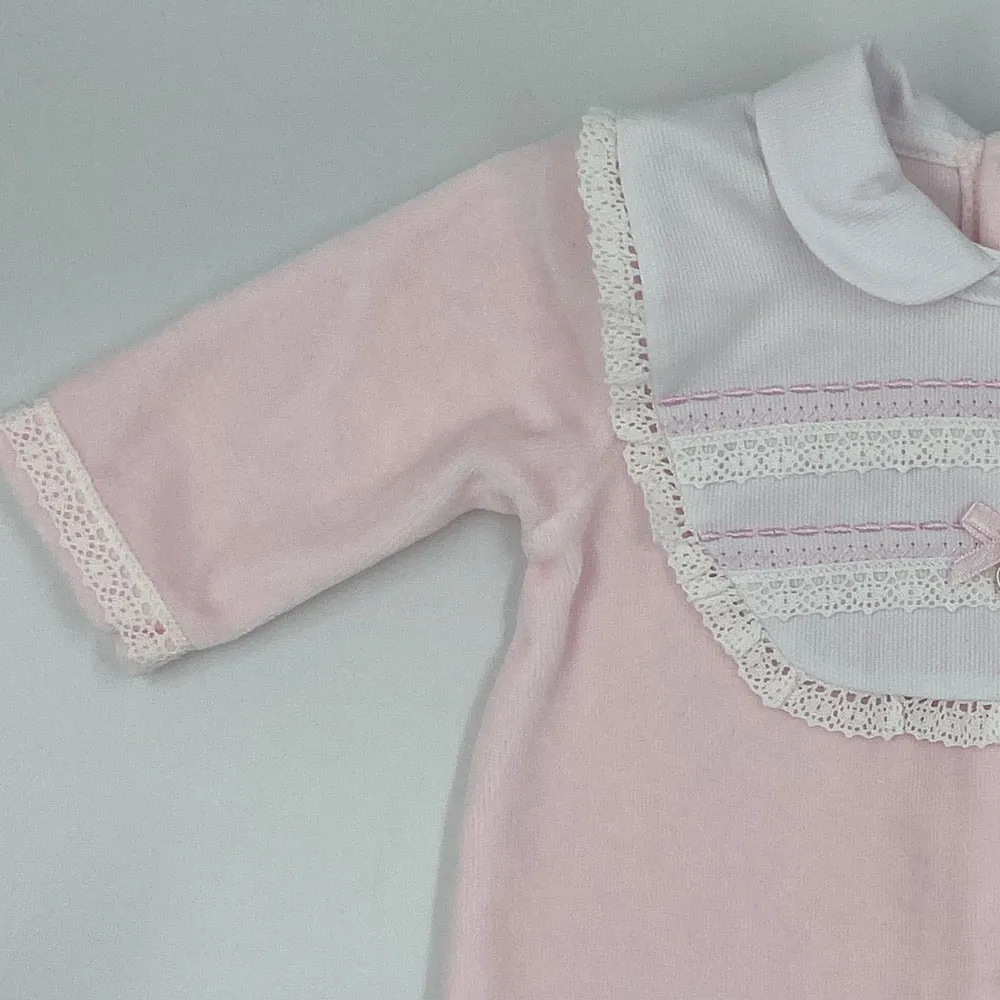 Blues Baby Pink with removable bib baby grow