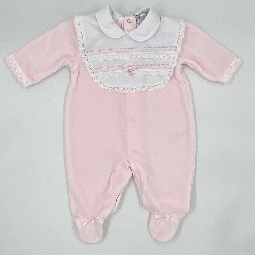 Blues Baby Pink with removable bib baby grow