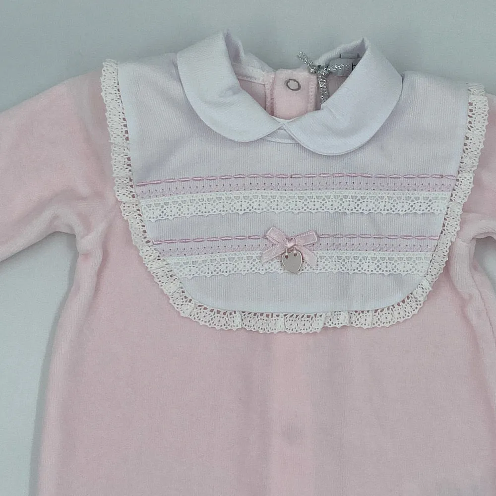 Blues Baby Pink with removable bib baby grow