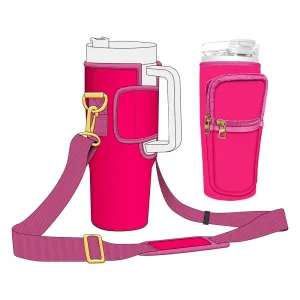 Bright Red Minimalist Bottle Carrier for 40oz Tumbler with Adjustable Strap