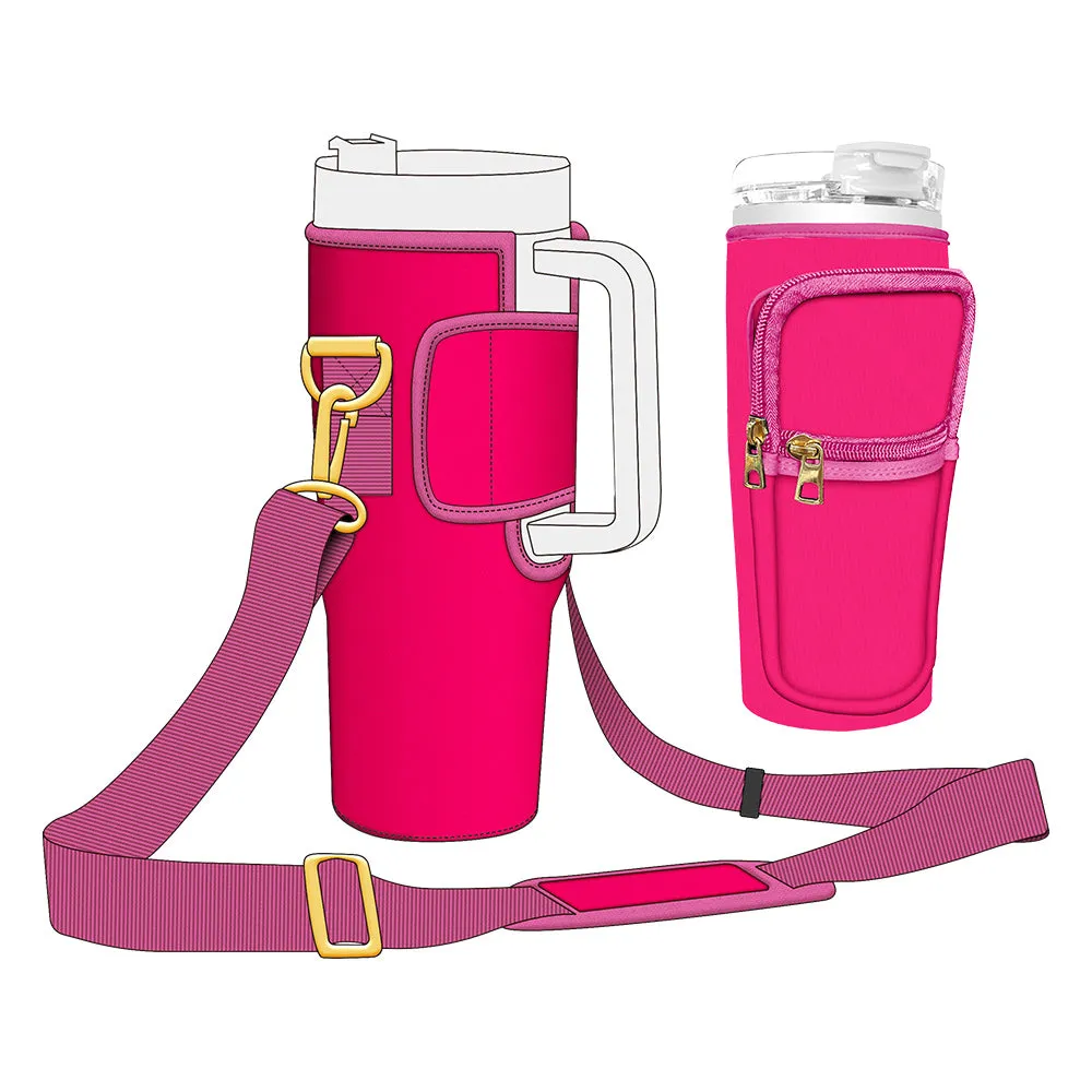 Bright Red Minimalist Bottle Carrier for 40oz Tumbler with Adjustable Strap