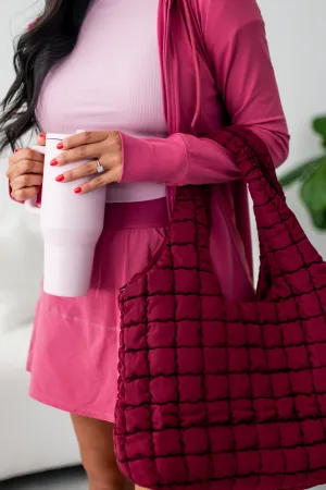 Burgundy Quilted Puffer Nylon Hobo